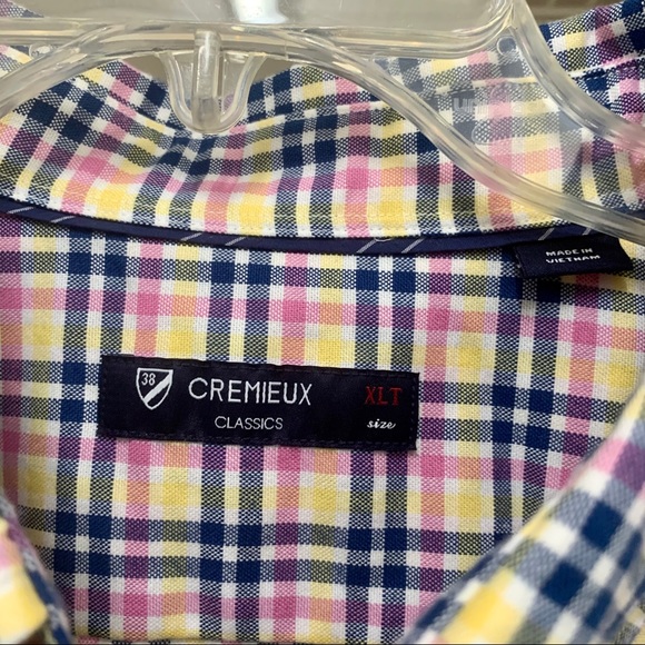 Mens Daniel Cremieux Shirt Plaid Short Sleeve Yellow Navy Pink Button Down XLT - Picture 9 of 9